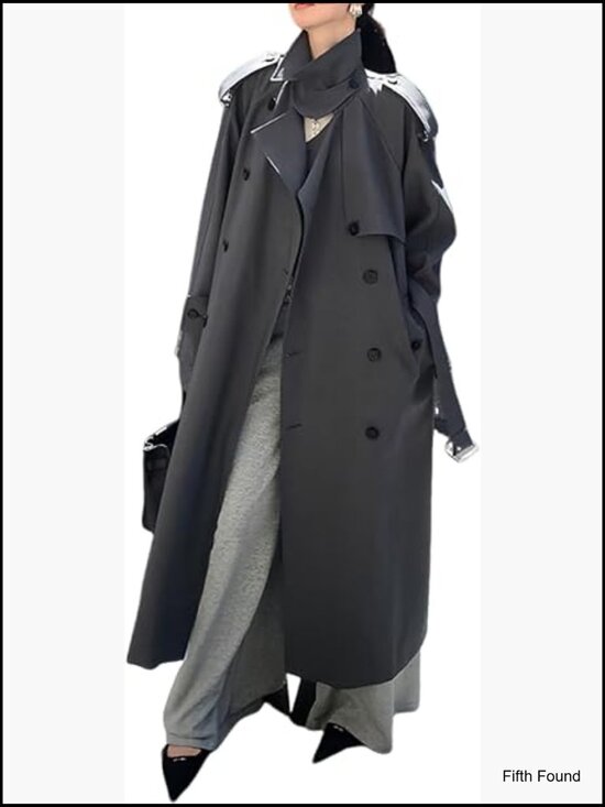 Jackets & Blazers - Double Breasted Long Trench Coat Windproof Classic Lapel Overcoat with Belt